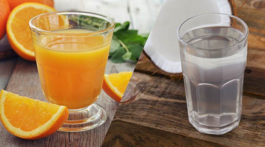 Orange juice and coconut water